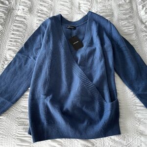 Blue Wrap V-Neck Sweater